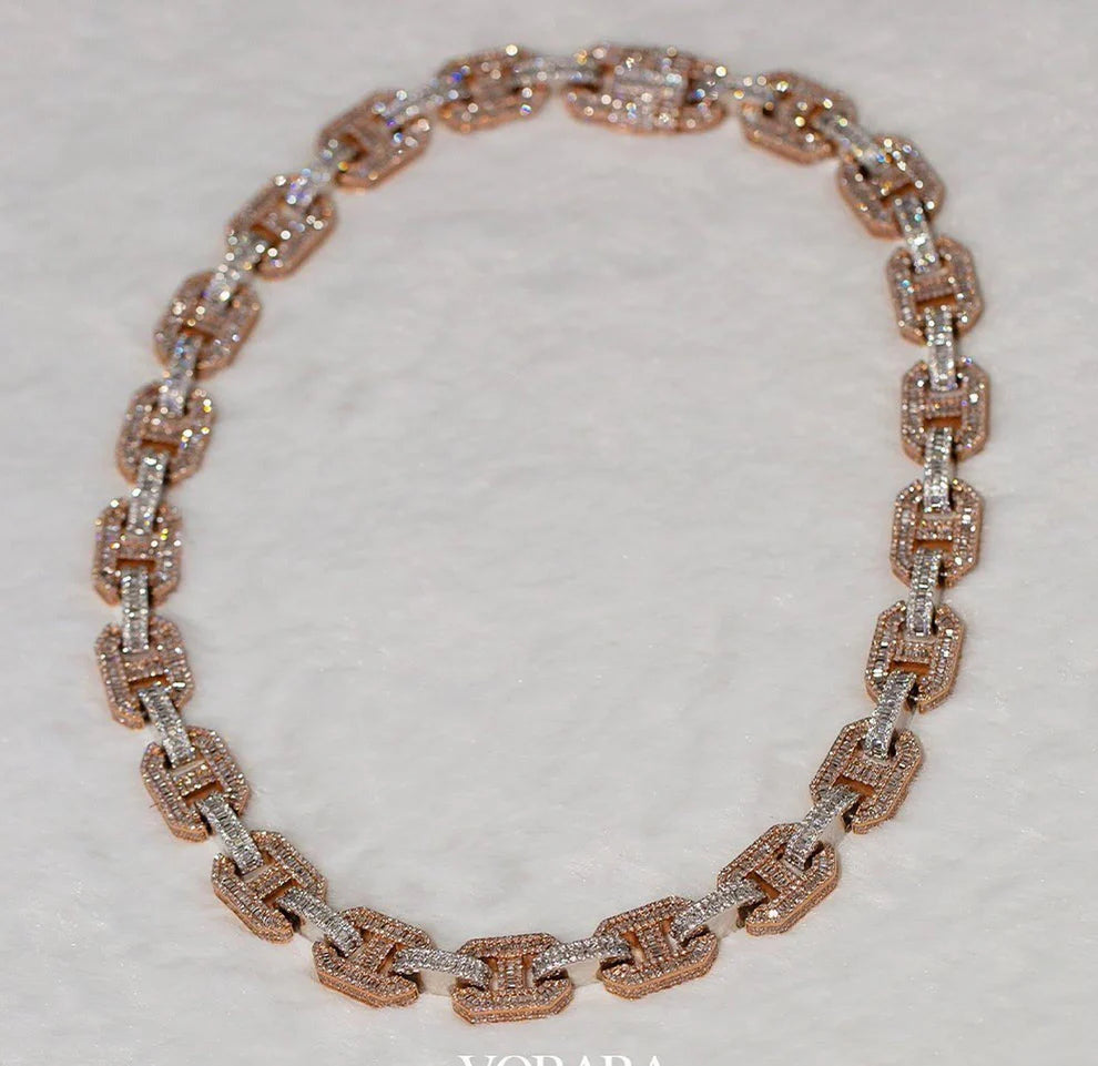 15MM 2 Tone Baguette Cut Moissanite Chain Link Cuban