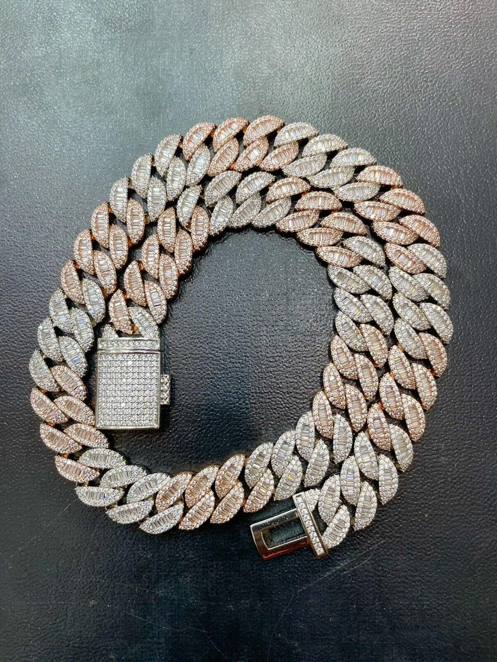 16MM Baguette Moissanite 2 Tone Cuban Link