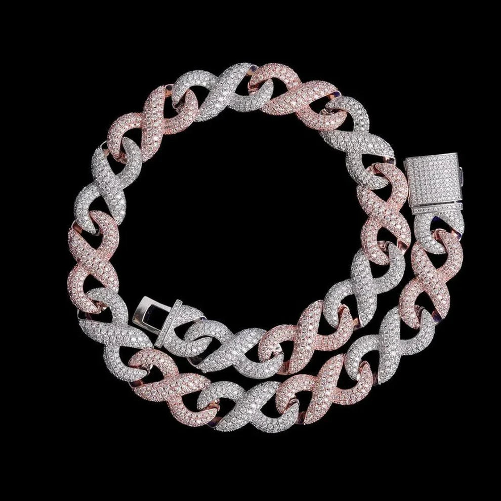 13MM 2 Tone Infinity Link Moissanite Chain