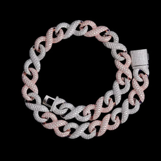 13MM 2 Tone Infinity Link Moissanite Chain
