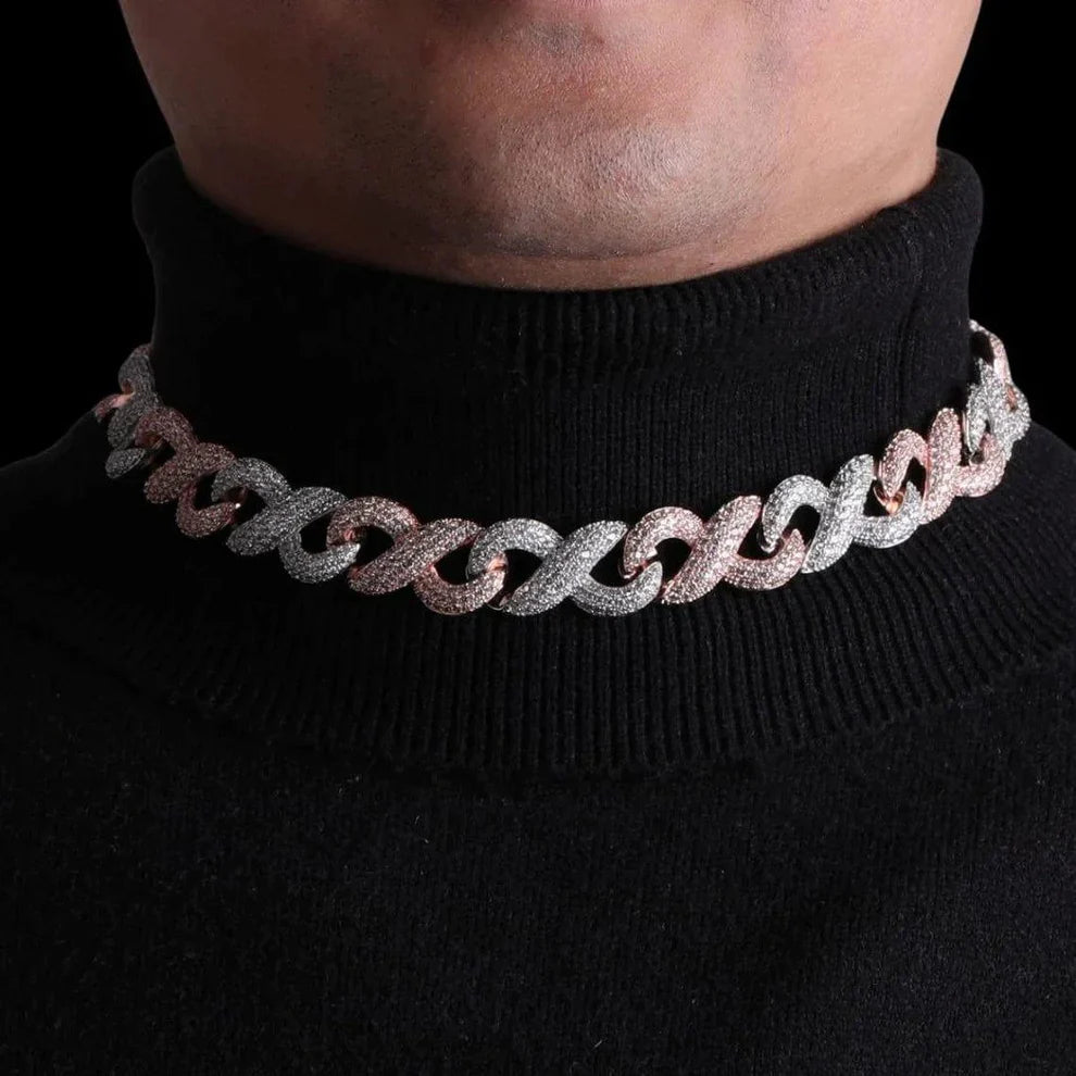 13MM 2 Tone Infinity Link Moissanite Chain