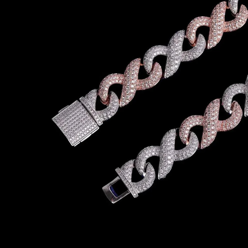 13MM 2 Tone Infinity Link Moissanite Chain