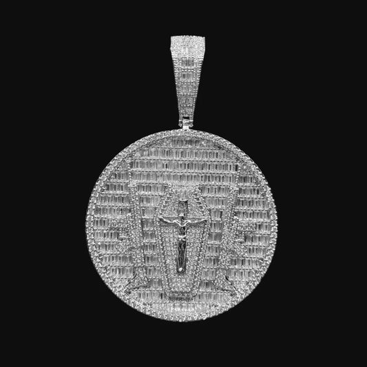 Moissanite Baguette Cut Medallion Pendant