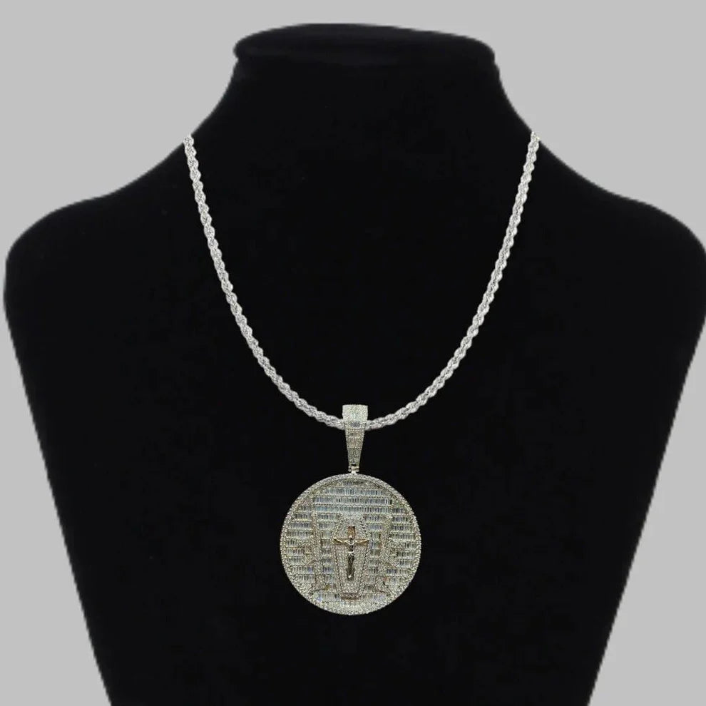 Moissanite Baguette Cut Medallion Pendant