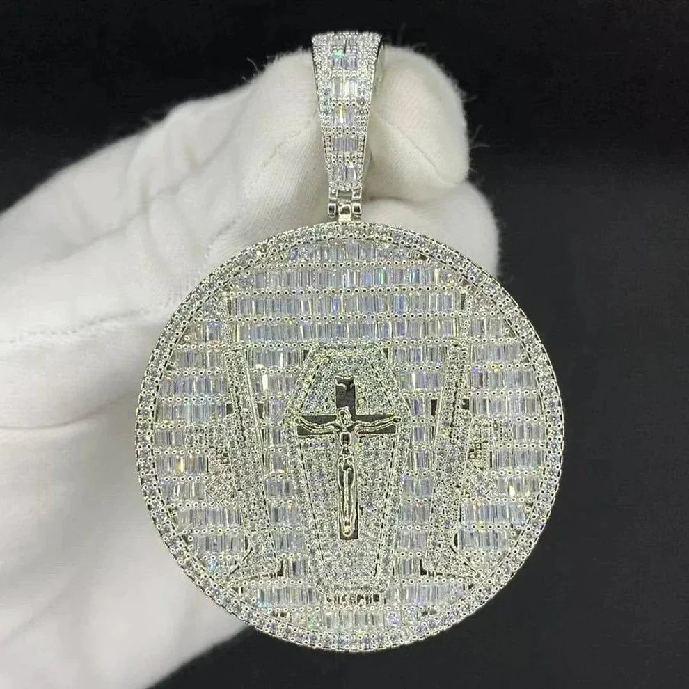 Moissanite Baguette Cut Medallion Pendant