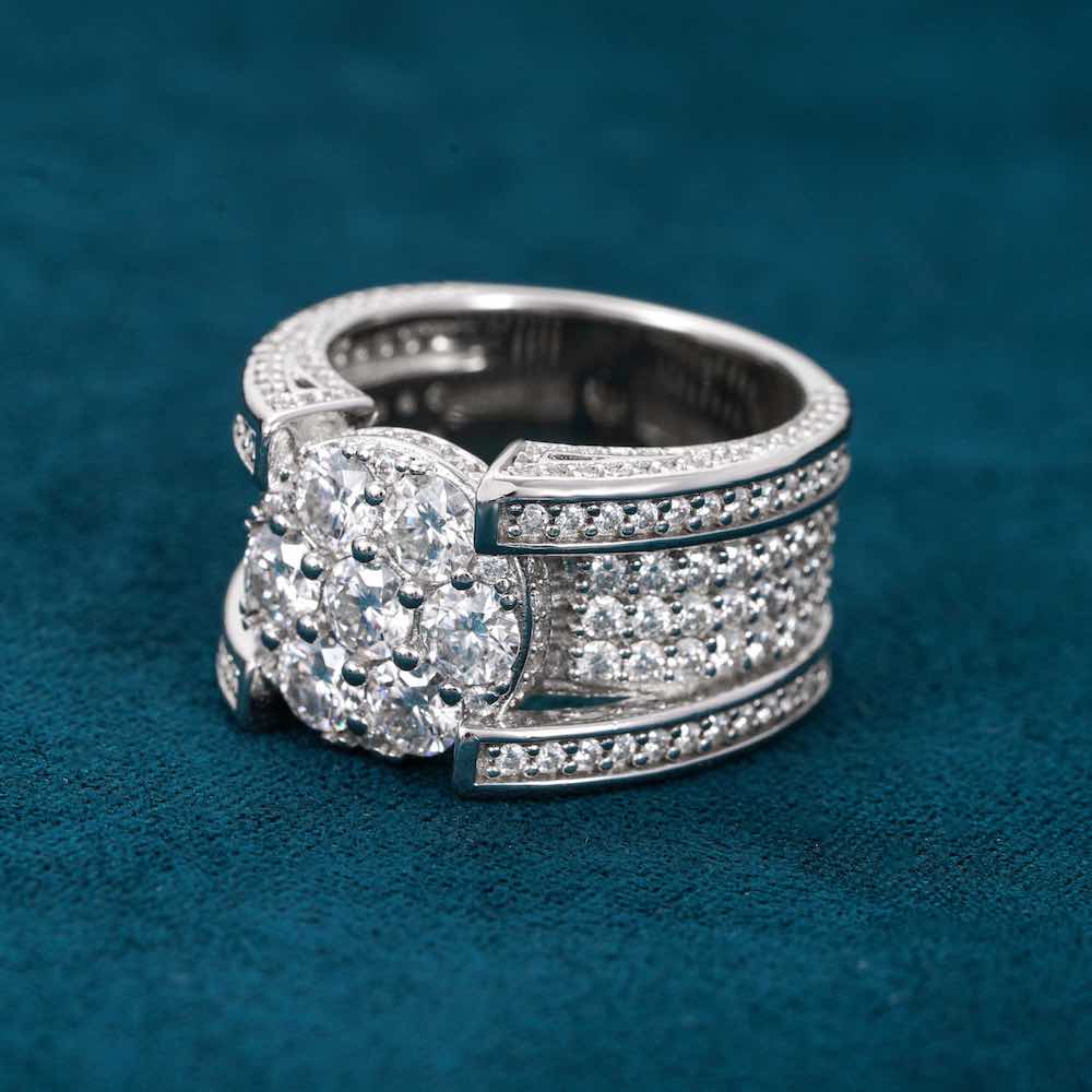 Moissanite 5 Row Cluster Ring