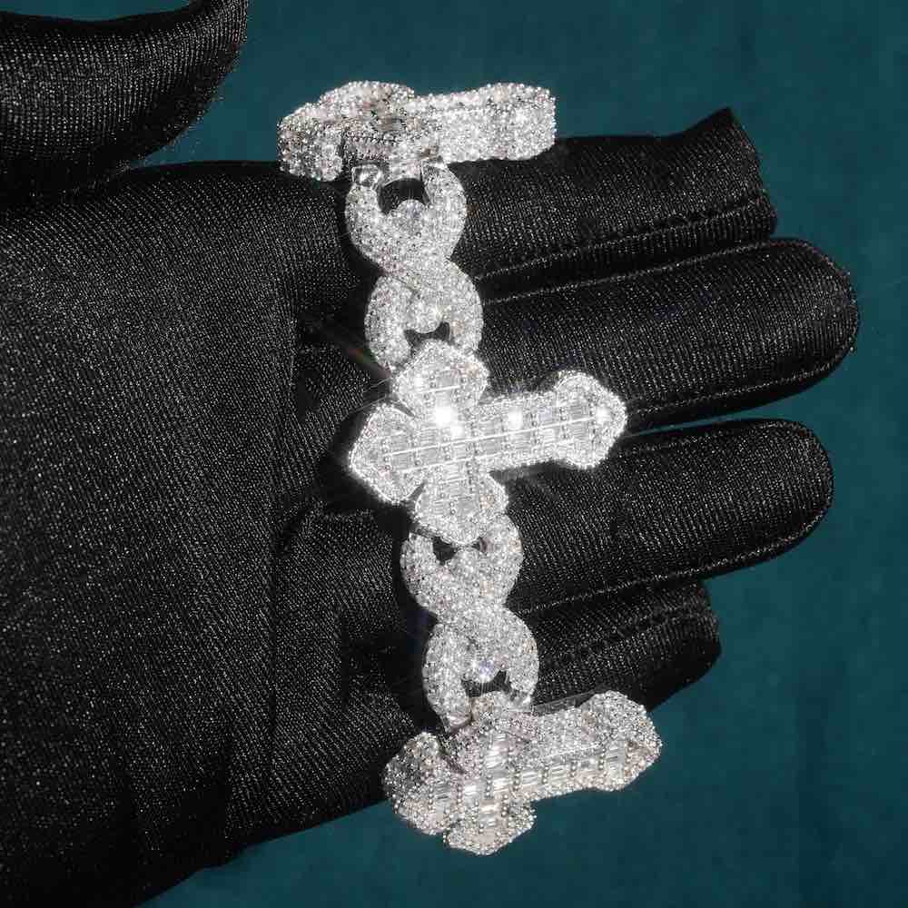 15MM Moissanite Cross Infinity Link Bracelet