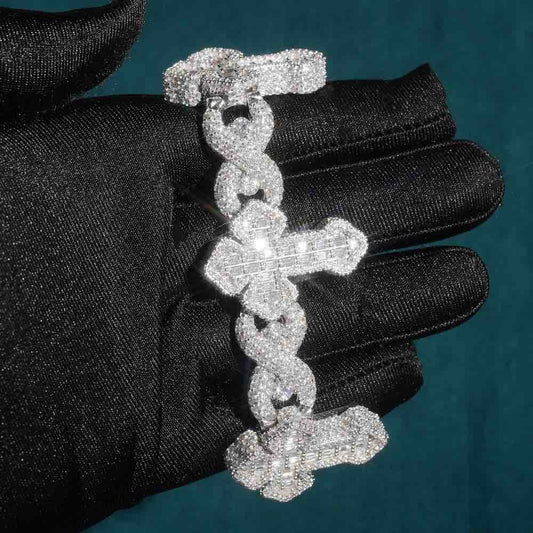 15MM Moissanite Cross Infinity Link Bracelet