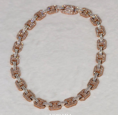 15MM 2 Tone Baguette Cut Moissanite Chain Link Cuban