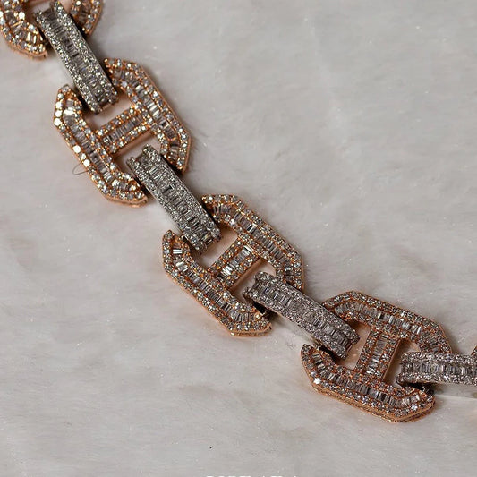 15MM 2 Tone Baguette Cut Moissanite Chain Link Cuban