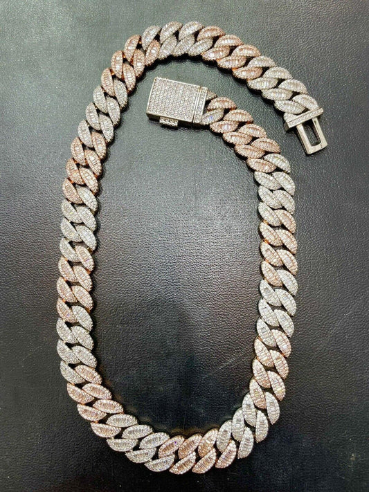 16MM Baguette Moissanite 2 Tone Cuban Link
