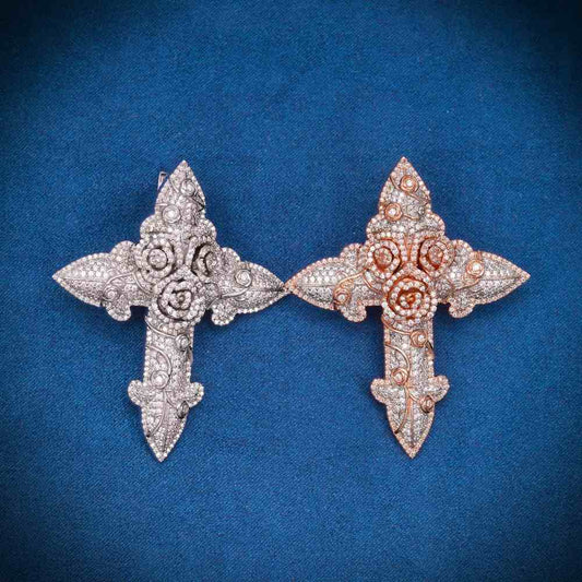 Moissanite Flower Cross Pendant