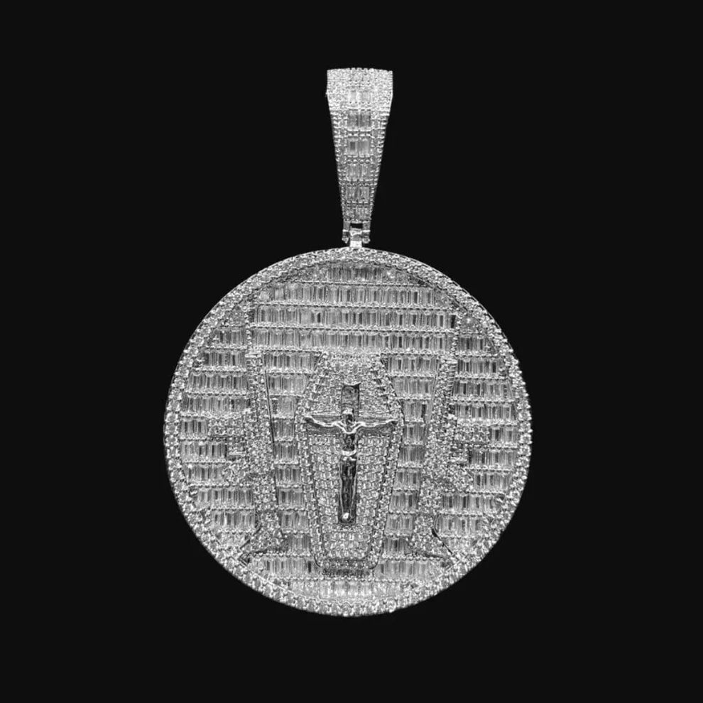 Moissanite Baguette Cut Medallion Pendant
