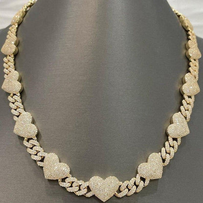 16MM 2 Tone Moissanite Cuban Link Hearts Edition