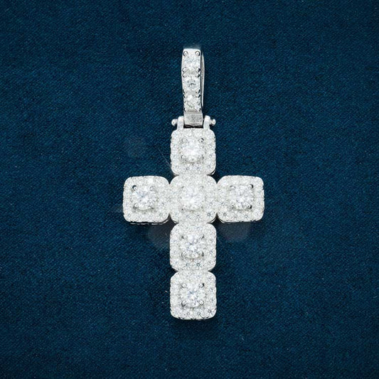 Moissanite Halo Cross Pendant