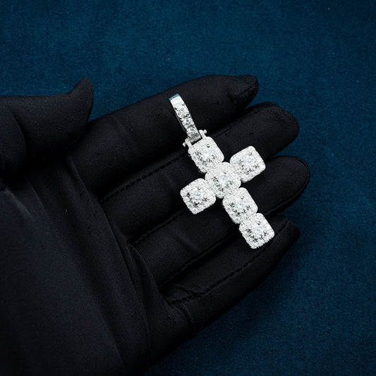 Moissanite Halo Cross Pendant